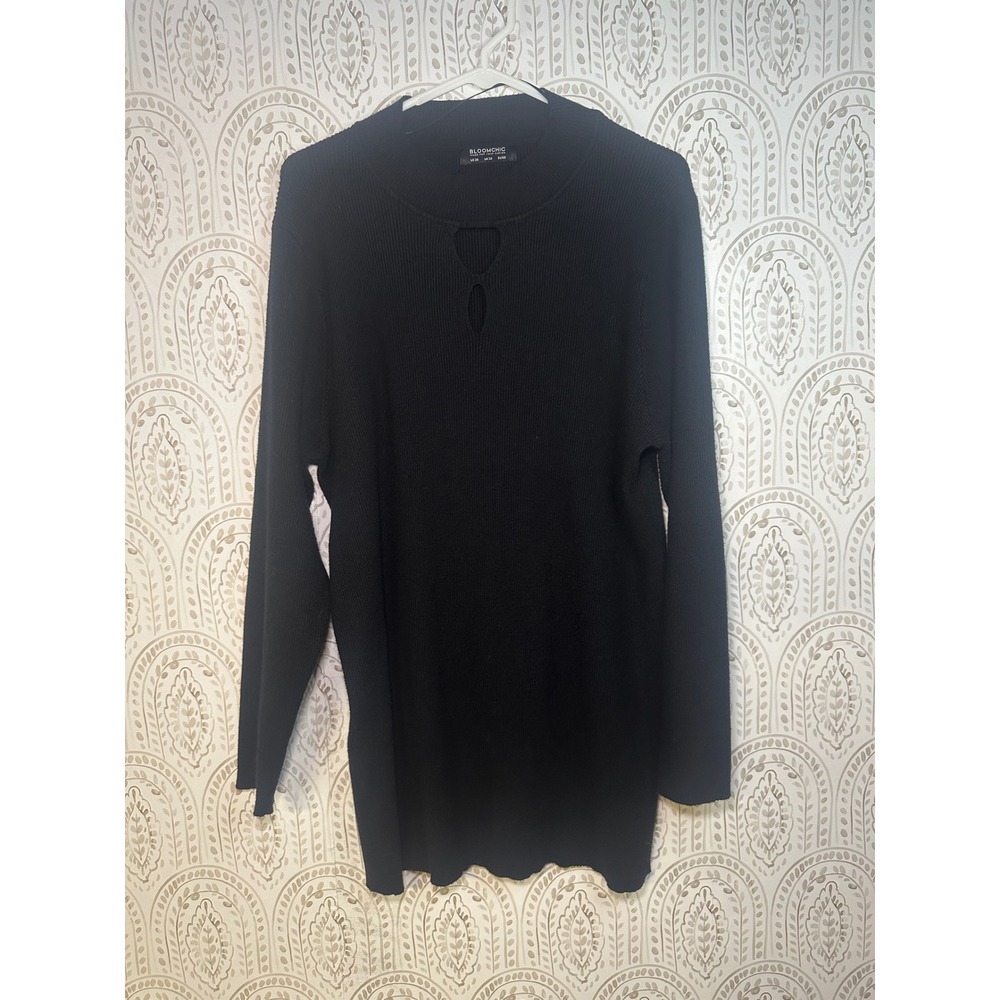 BLOOMCHIC Black Ribbed Keyhole Neck‎ Long Sleeve Tunic Sweater Plus Size 28 5X